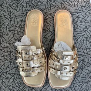 Vince Camuto Metallic Gold Studded Slide Mule Sandals